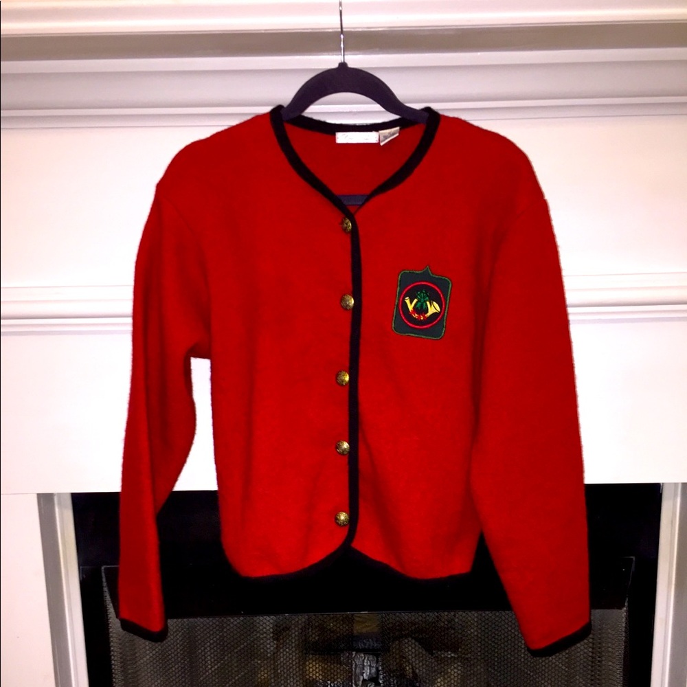 Vintage Robin Sinkler brand vintage hunting horn cardigan Size medium
